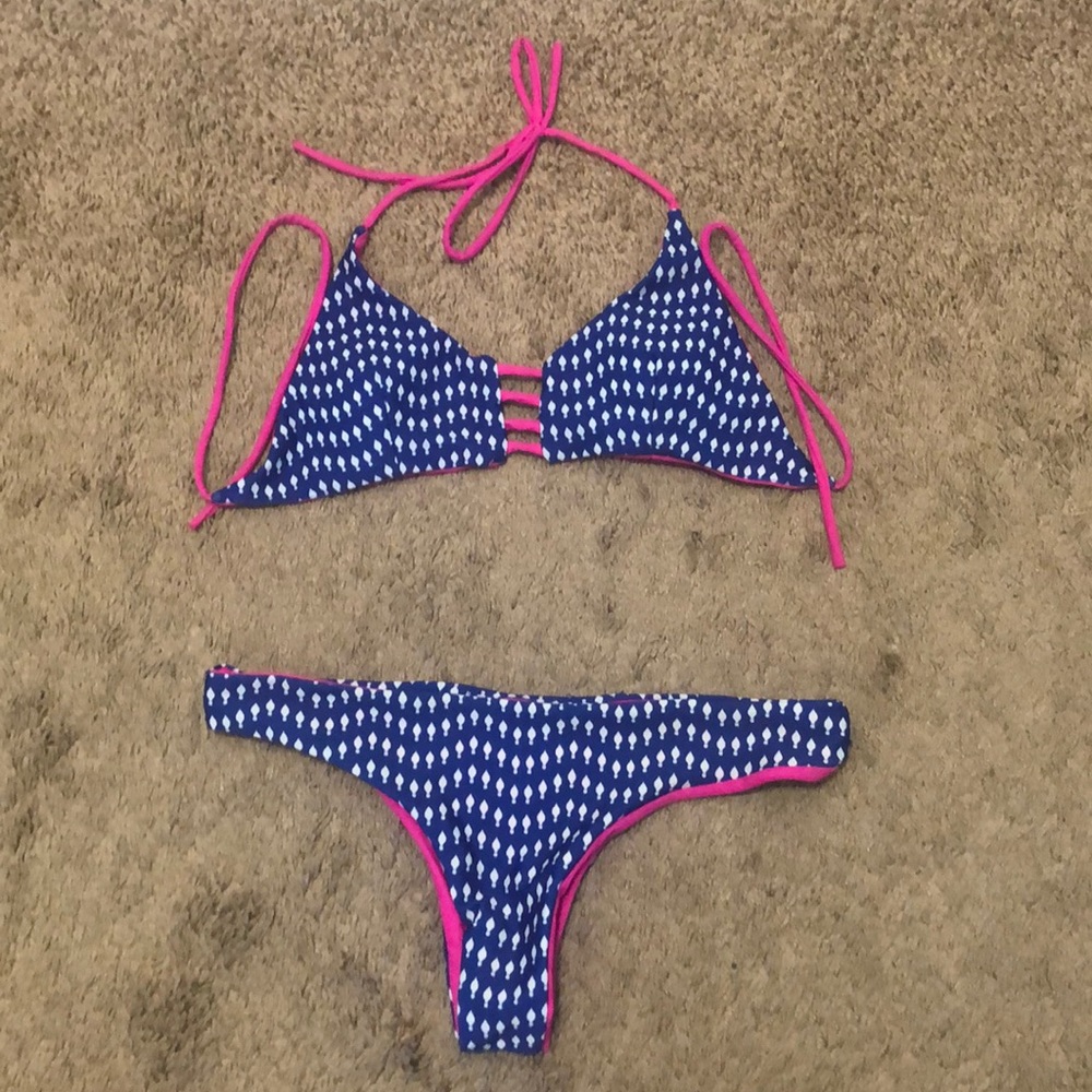 WORN ONCE! Royal Blue Bikini with White Print